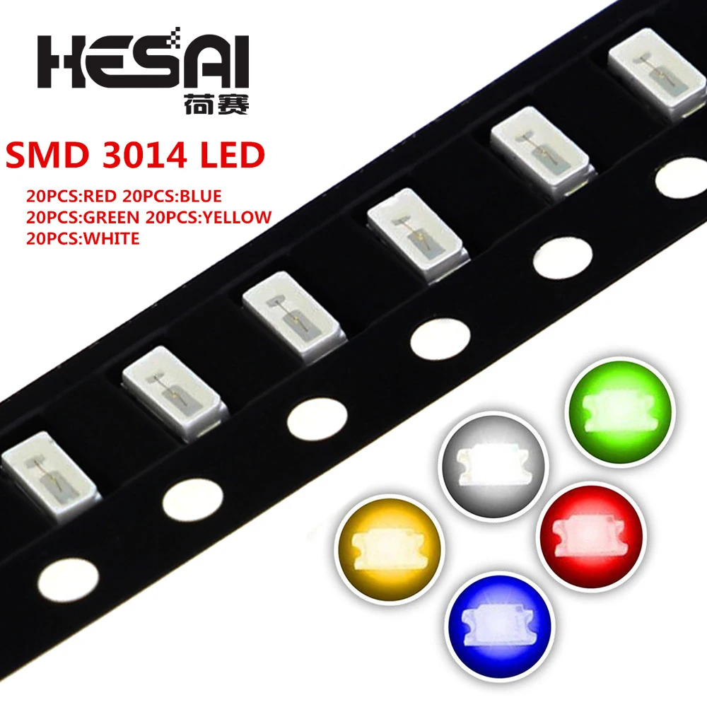 100 шт./лот 5 цветов 3014 SMD светодиодный супер яркий красный/зеленый/синий/желтый/белый прозрачный СВЕТОДИОДНЫЙ светильник
