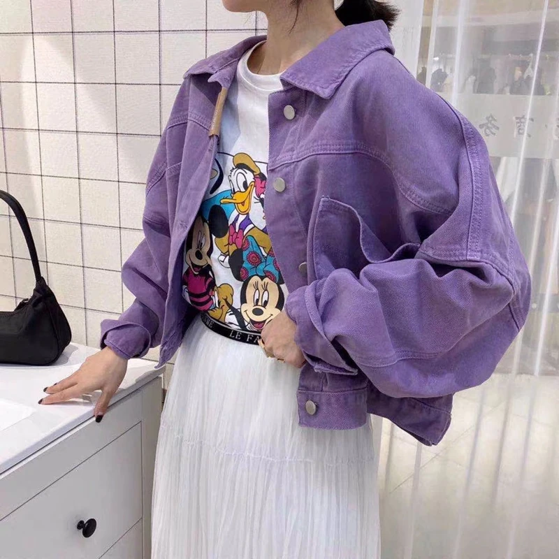 Куртка джинсовая женская с отложным воротником фиолетовая розовая |