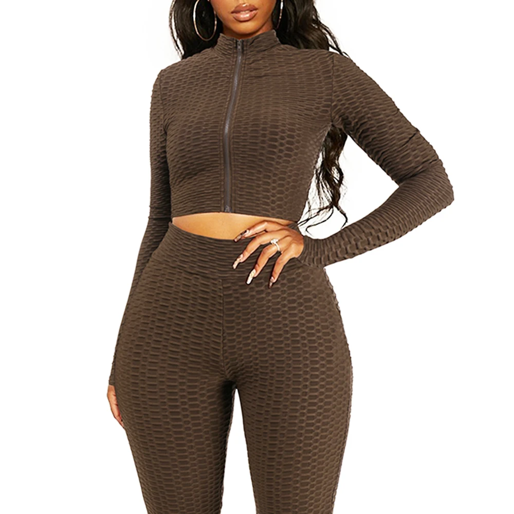 

Fashion Casual Half high Neck Long Sleeve Zipper Short Tops Woman Suits Spring/Autumn Daily Sports Yoga SET