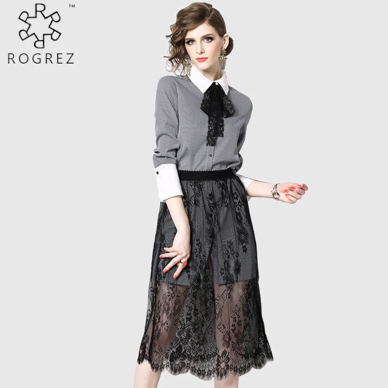 ROGREZ/комплект из 2 предметов элегантное серое клетчатое платье с отложным