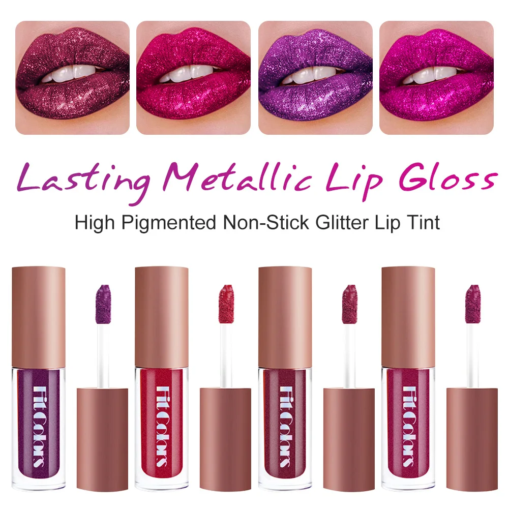 

4 Colors Liquid Lipsticks Lasting Metallic Lip Gloss High Pigmented Non-Stick Glitter Lips Tint Lip Makeup Cosmetics Hot Sale