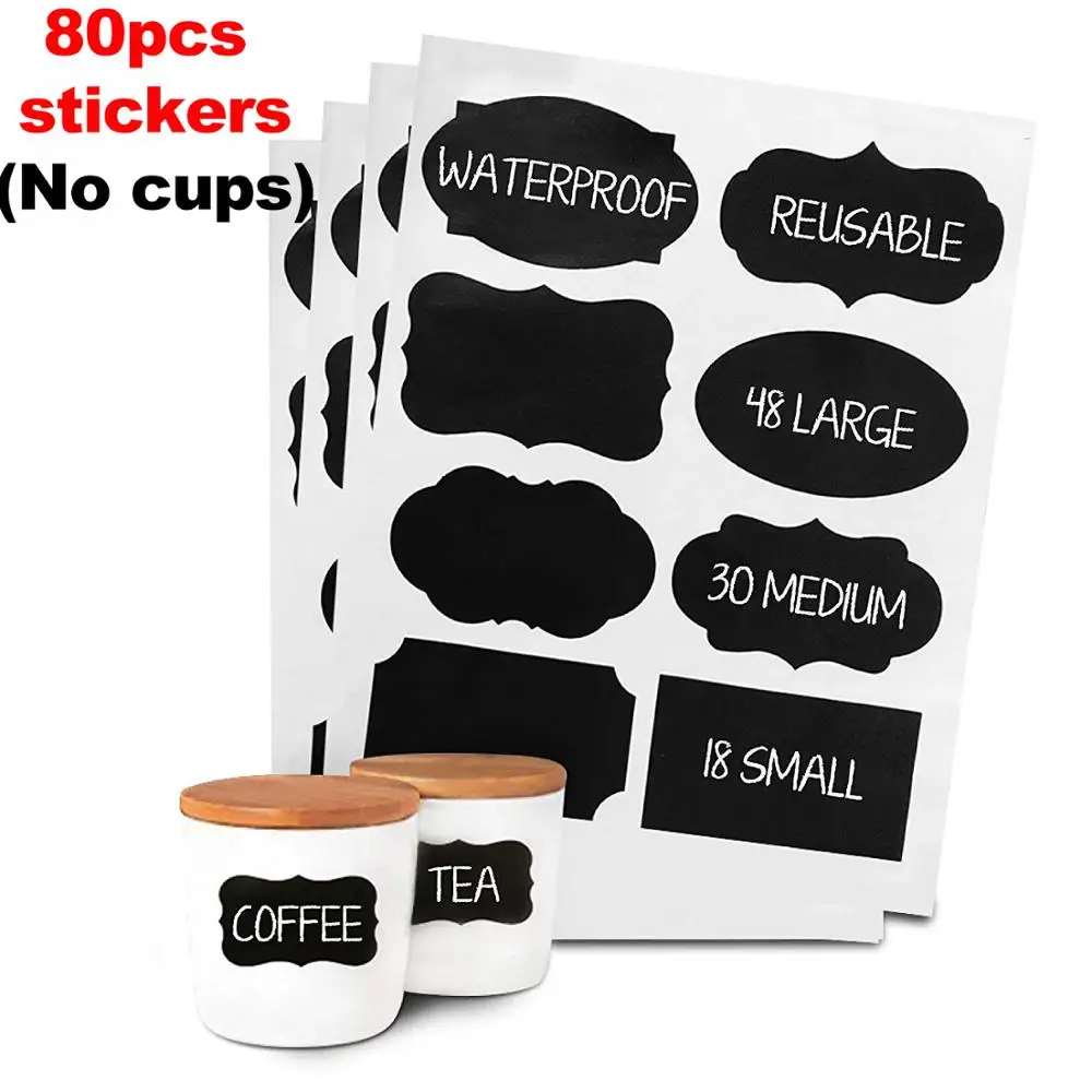 only stickers 48/80 шт. съемный Jar наклейки шкаф-органайзер Стикеры s с ручкой клеящаяся доска наклейки-бирки теги банки канистры - Цвет: only stickers