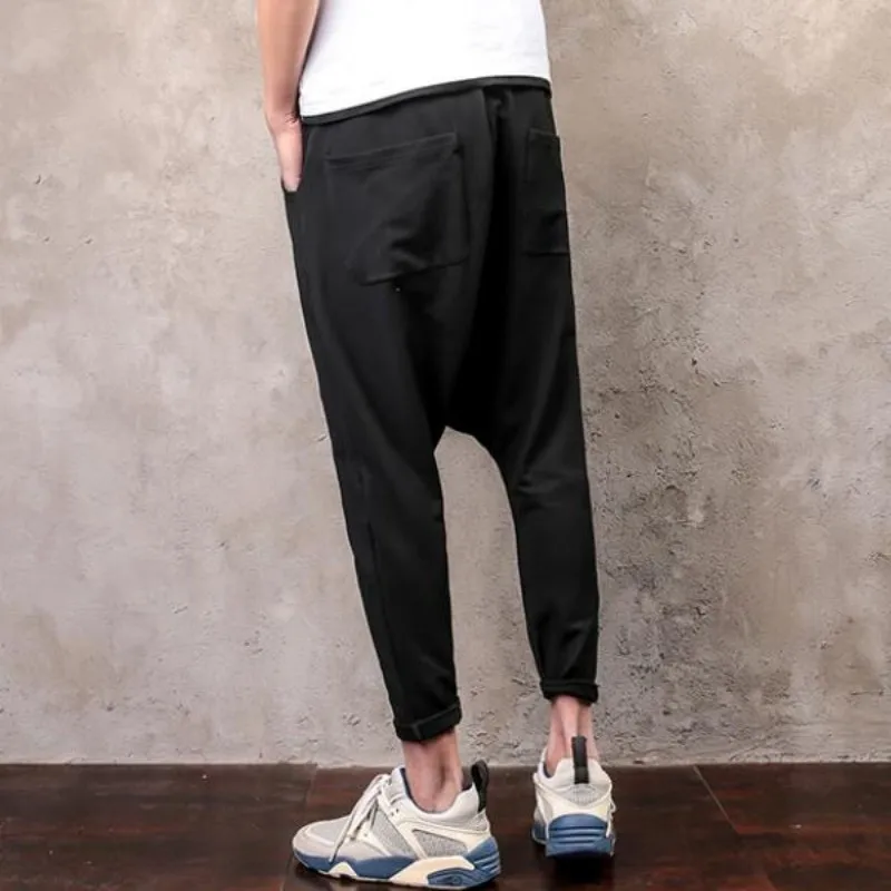 Мужские хлопковые спортивные штаны свободные однотонные шаровары с эластичной