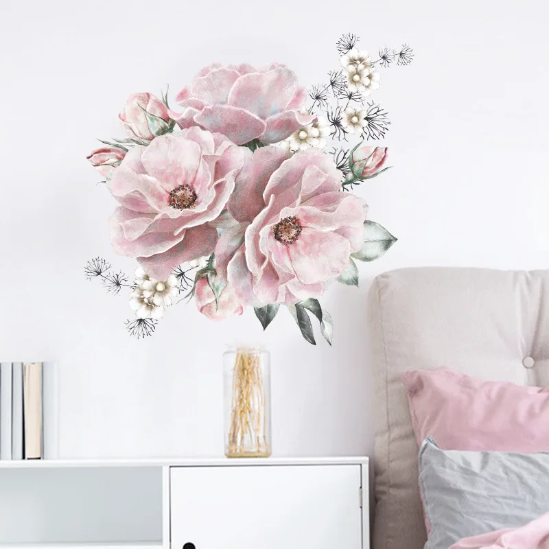 

Pink Peony Flowers Wall Stickers Wall Decal Home Bedroom Decoration for Women Decor Sticke Beautiful Colorful Stickers