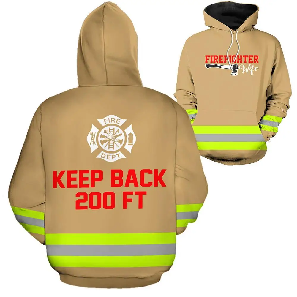 

CLOOCL Firefighter Hoodie 3D Graphic Keep Back 200FT Pullover Striped Splicing Pocket Sweatshirt Fashion Casual Harajuku Hoodies