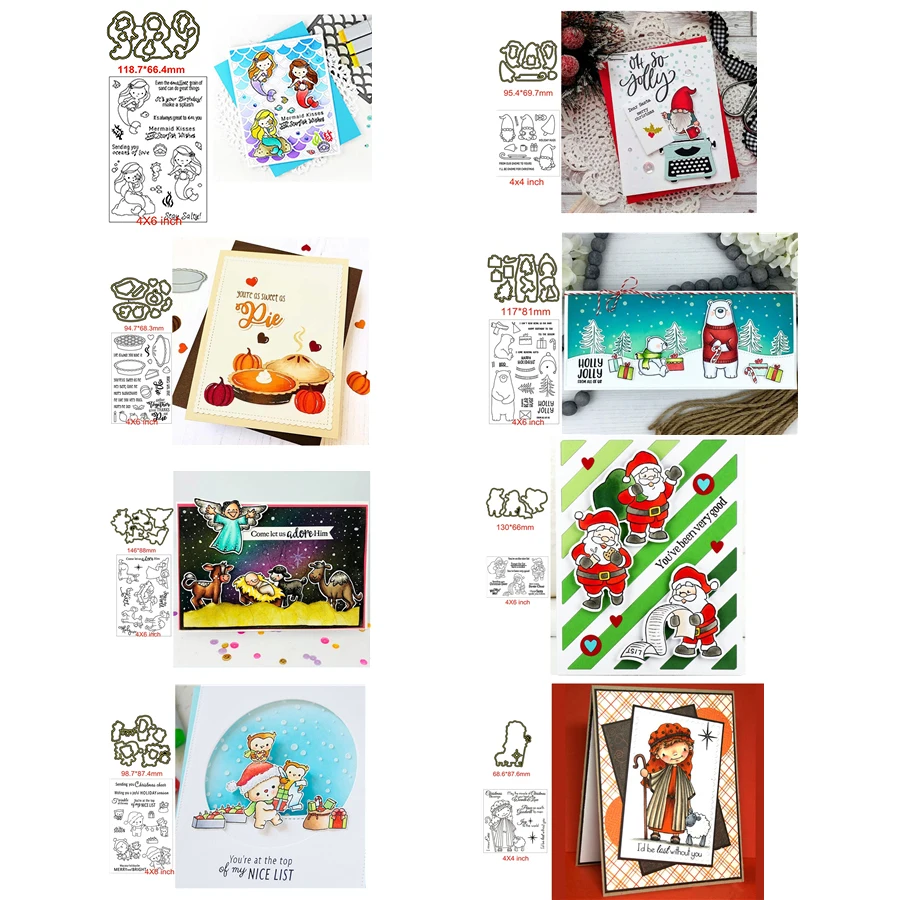 

Santa Claus Mermaid Girl Bear Pie Transparent Clear Stamps Matchable Cutting Dies for DIY Scrapbooking Cards Crafts New 2019