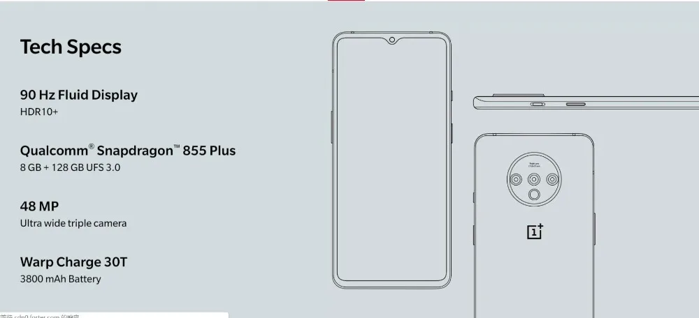 Смартфон OnePlus 7T с глобальной ПЗУ, 8 ГБ, 128 ГБ, Восьмиядерный процессор Snapdragon 855 Plus, 90 Гц, AMOLED экран, 48 МП, тройная камера UFS 3,0, NFC