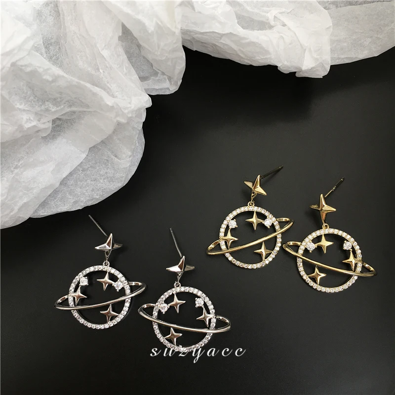 Корейские серьги гвоздики с планетами и Сатурном для женщин темпераментные со