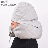 100 pure cotton travel pillow high quality neck waist support memory foam pillow with soft hooded airplane pillow for travel