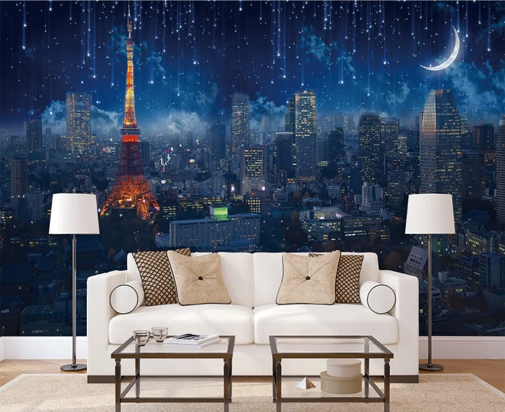 3d-фотообои на заказ Настенные обои с изображением Парижа башни ночного неба