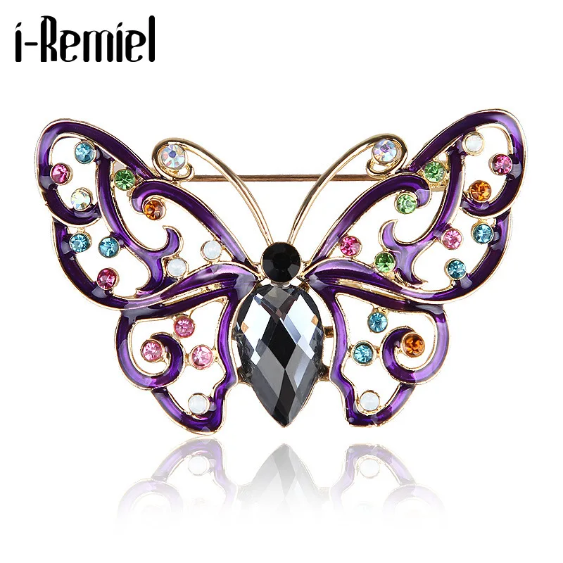 Корейская мода мультфильм фиолетовая бабочка отворот значок Кристалл