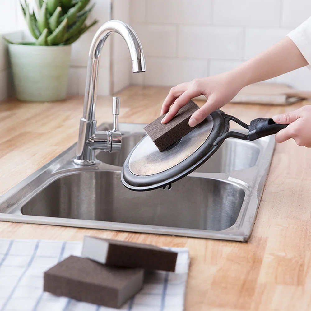 

1/3pcs Magic Brown Emery Sponge Dishwashing Brush Eraser Kitchen Pot Except Rust Cleaning Kitchen Accessory Items