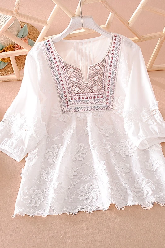 

VANOVICH Women's Blouses New 2021 Summer Cotton Wild Fashion Casuall Ladies Blouses and Tops Round Neck Women Clothing