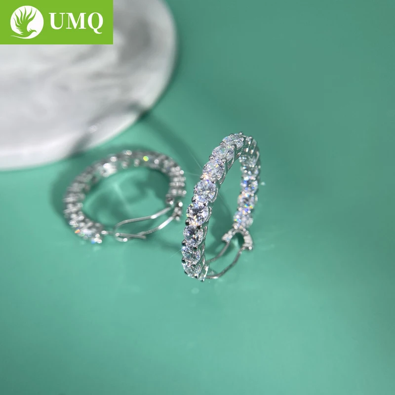 

UMQ Luxury 925 Stering Silver Shiny Moissanite Hoop Earrings Statement Sparking 5A+ Zircon Earring Bridal Wedding Jewelry Gift