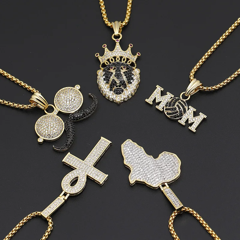 

Punk Hip Hop AAA CZ Zircon Paved Bling Iced Out Africa Map Pendants Necklace for Men Women Rapper Jewelry Gold Color Necklace