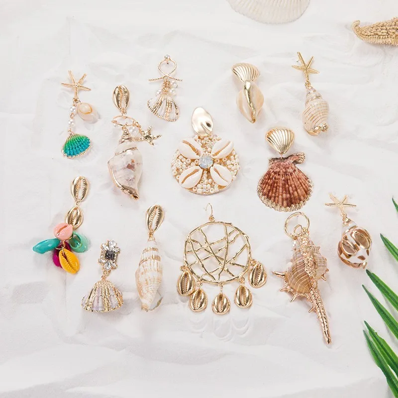 Женские пляжные висячие серьги JOUVAL большие с жемчужинами для отдыха