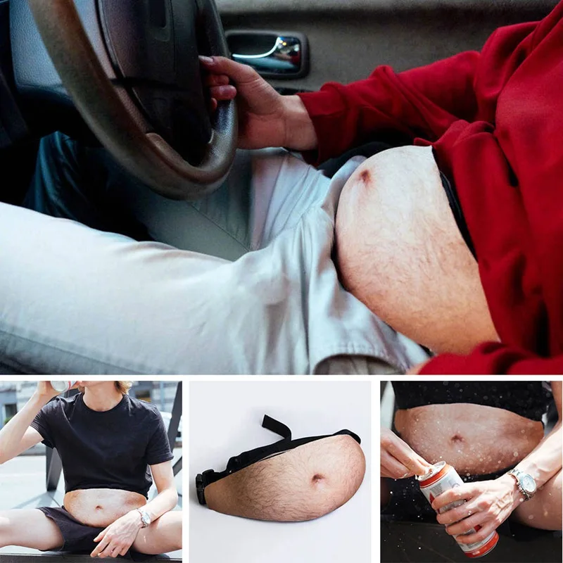 

Unisex Women's Anti-harassment Fake Belly Zipper Funny Belly Printing Beer Portable Wine Belly Pocket Bag Friend Gift