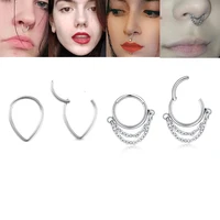 1pc316l surgical steel nose piercing waterdrop nose ring chain septum helix piercing hinged fit tragus body jewelry 16g gauge