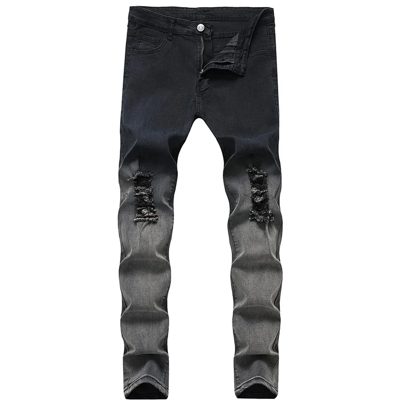 KIOVNO мужские высокие уличные рваные джинсы брюки Slim Fit стрейч джинсовые Промытые