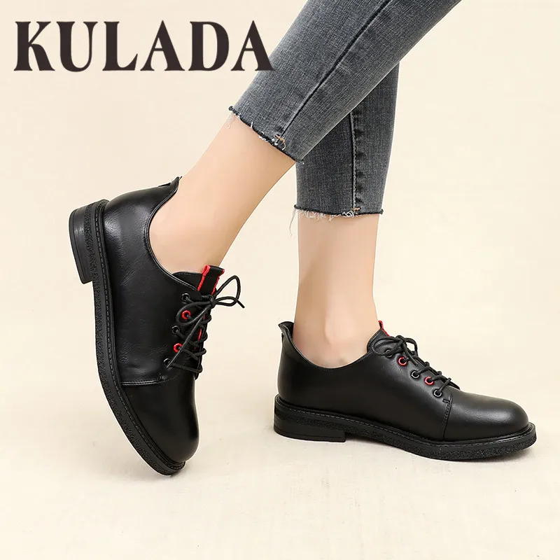 Женские туфли оксфорды KULADA кожаные броги плоская подошва офисные дерби на