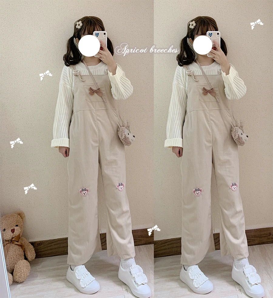 Женский вельветовый комбинезон на бретельках с милыми обезьянами прямые брюки