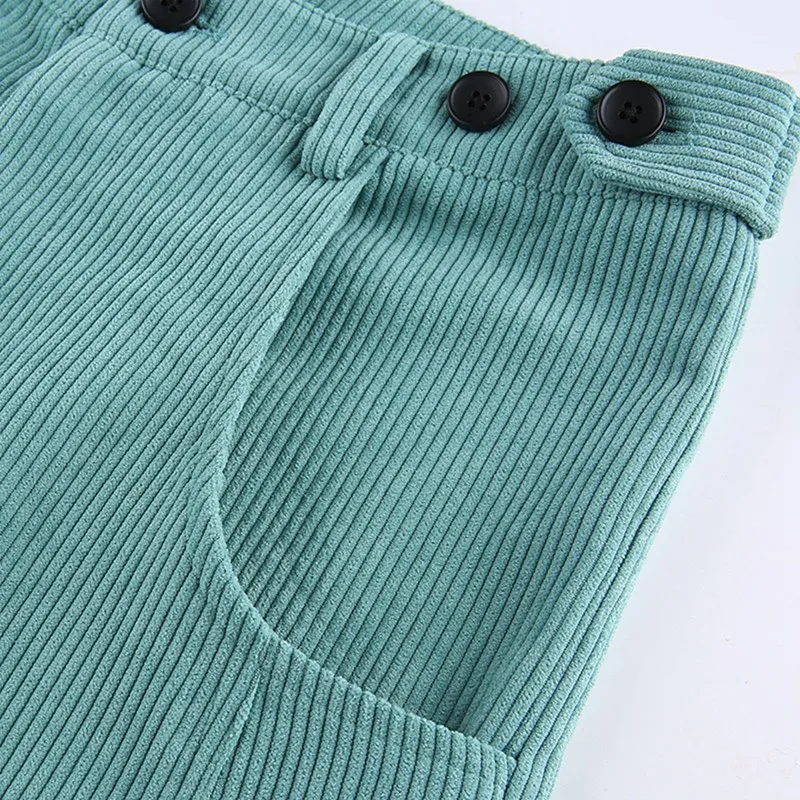 

Women's Fashion Pocket Corduroy High Waist Lantern Casual Pants Green