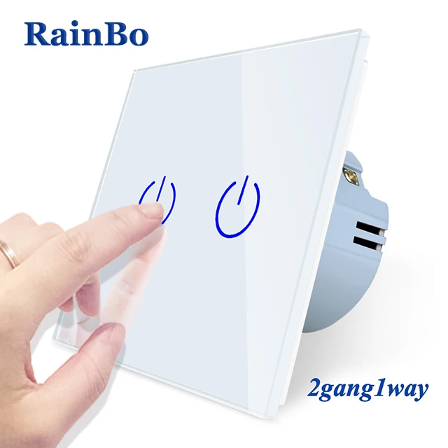 Rainbo Фирменная Новинка Кристалл Стекло Панель стена ЕС Стандартный 110~ 250 В сенсорный выключатель Экран настенный выключатель света 2gang1way A1921W/B - Цвет: White