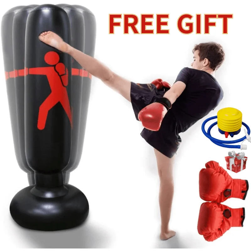 Punching Bag with Kids Boxing Gloves Inflatable Vertical Kickboxing Fitness Stand Column Tumbler Sandbags 1.6m | Спорт и развлечения