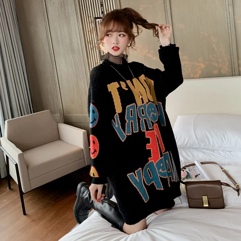 YASUGUOJI новый стиль корейский Зимний вязаный свитер большого размера с буквами