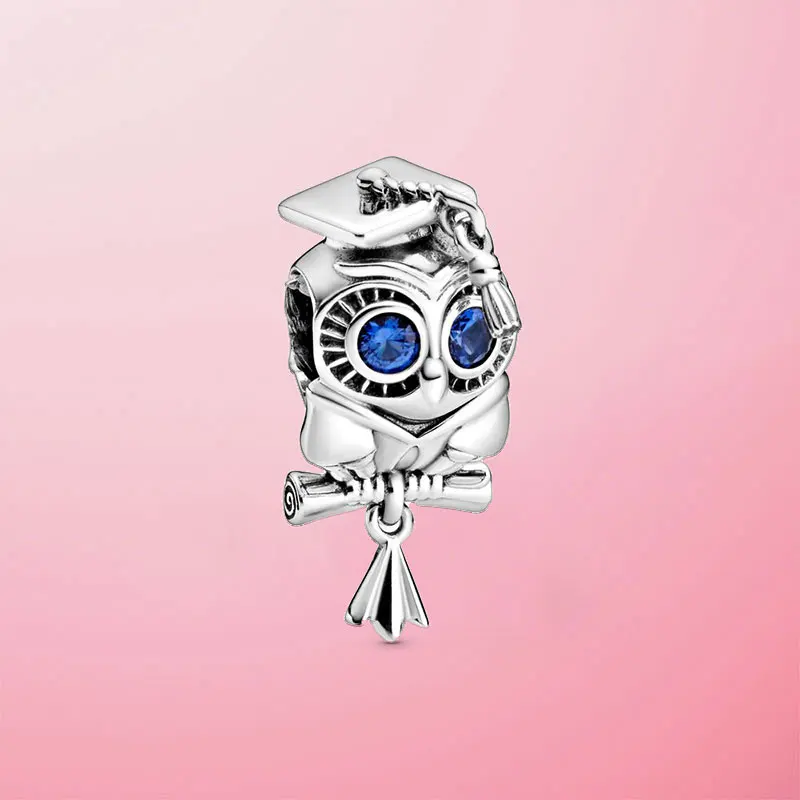 

New Arrival 925 Sterling Silver Wise Owl Graduation Charm Beads Fit Original Pandora Charm Bracelet Jewelry Gift