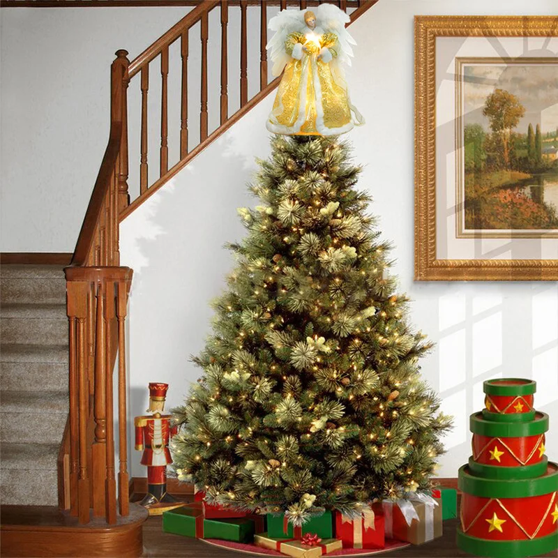 Decoraci&oacute;n de &aacute;rbol de Navidad, mu&ntilde;eco de &Aacute;ngel de m&eacute;tise dorado, LED brillante estrella superior de &aacute;rbol, decoraci&oacute;n superior de &aacute;rbol de Navidad, decoraci&oacute;n de vacaciones-5