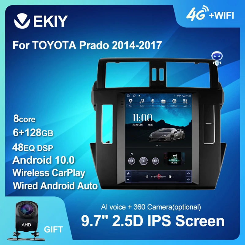 

EKIY Android 10 Car Radio For TOYOTA Prado 2014-2017 Tesla Vetical Screen GPS Navigation Stereo DVD GPS Tape Recorder Carplay