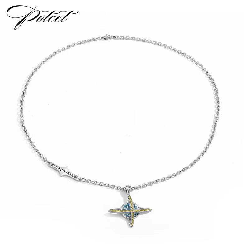 

POTCET Unisex Stainless Steel Universe Letter Cross Titanium Steel Necklace Pendant Geometric Fashion Hip Hop Party Jewelry