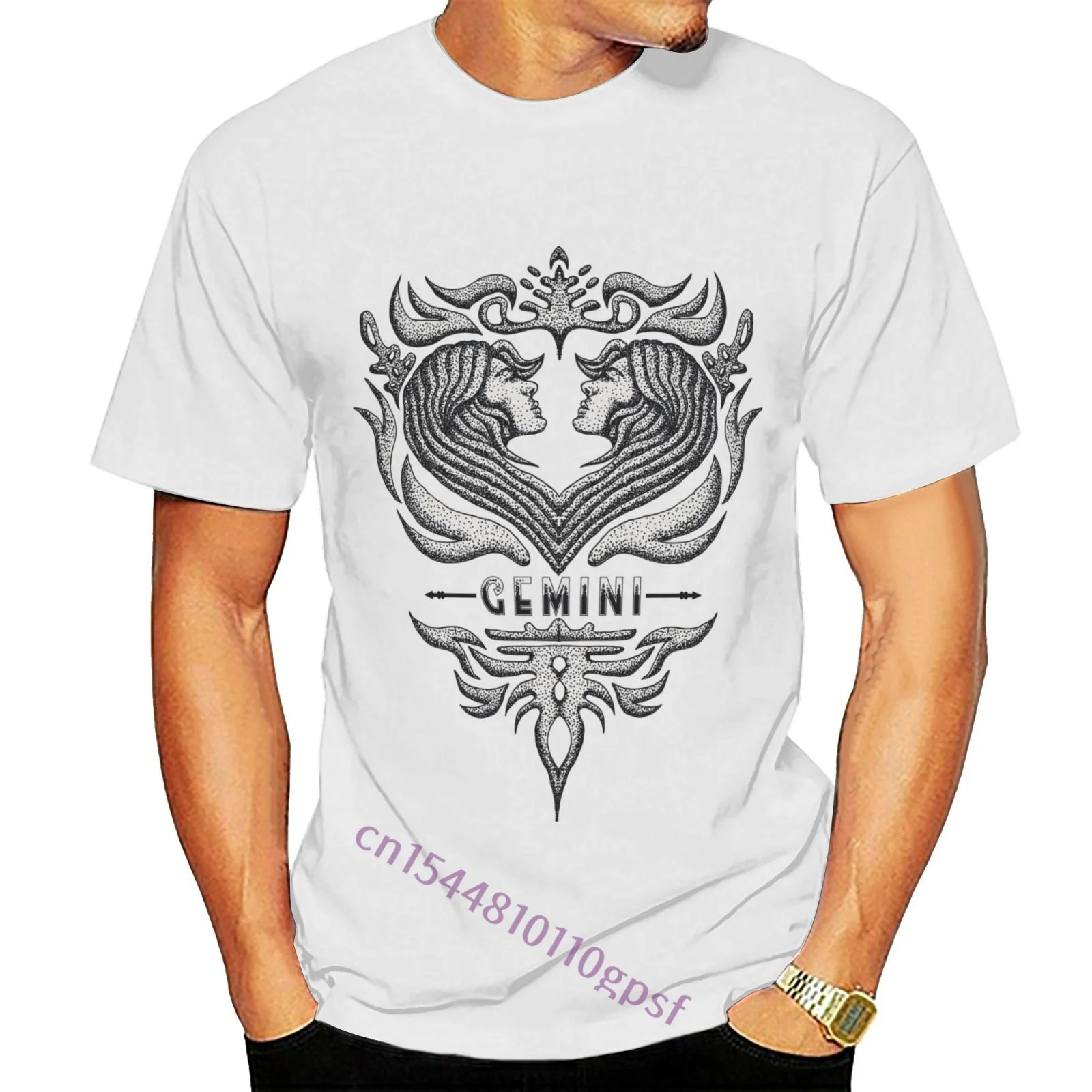 

Gemini Zodiac Vintage Vector Illustration T Shirt Men Cotton Casual T-Shirts Crew Neck Tee Shirt Short Sleeve Tops Party