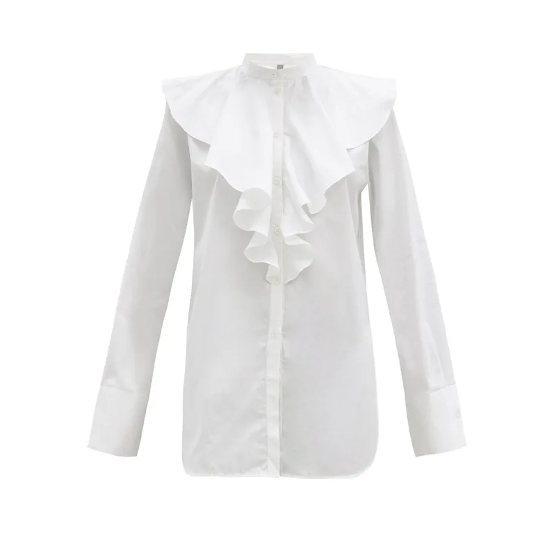 

2021 spring new temperament big collar shirt women's long sleeve white cotton shirt