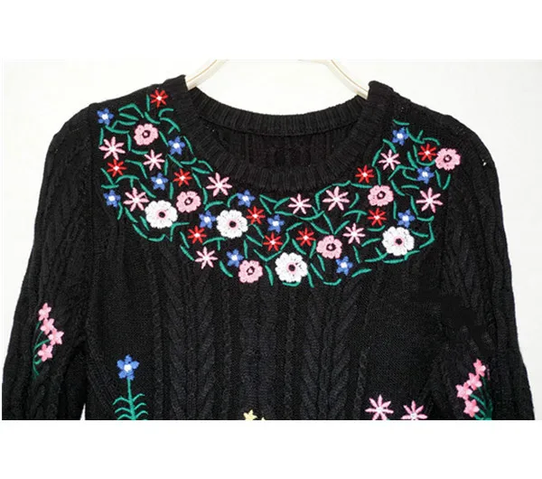 

Zanzea 2020 Real Full Knee-length O-neck Vestidos De Fiesta Dress Winter New Wool Female Flower Embroidery Long Sleeve Knit