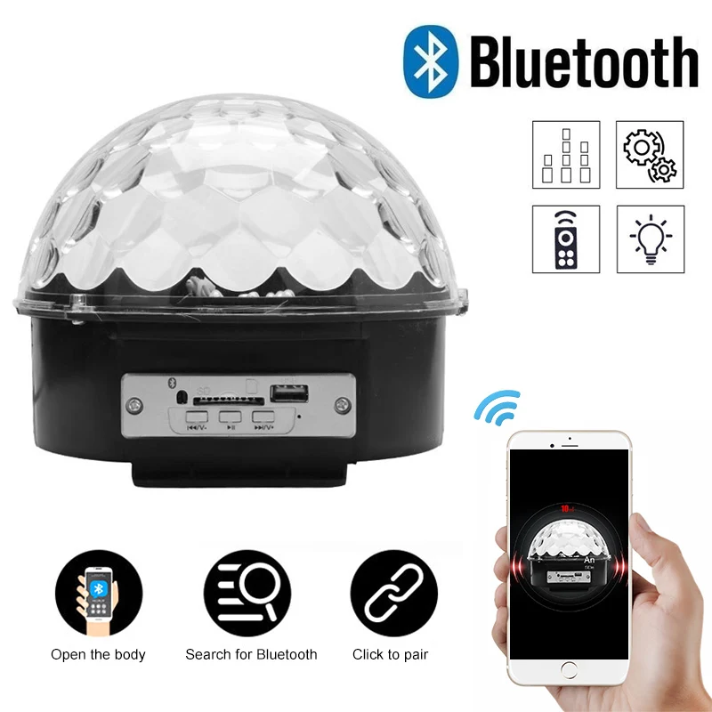 Вращающийся Диско-Шар с Bluetooth и активацией звуком MP3 вечерние чное светодиодный