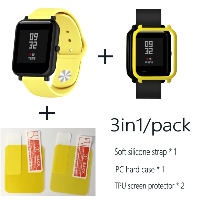 Yellow-yellow case Мягкий силиконовый ремешок на запястье с полным защитным чехлом для Xiaomi Huami Amazfit Bip BIT 20 мм ремешок для часов Крышка для часов из смолы - Цвет: Yellow-yellow case