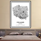 Настенная картина карта городов мира Польша, черно-белые плакаты, печатная Картина на холсте, картина для декора гостиной