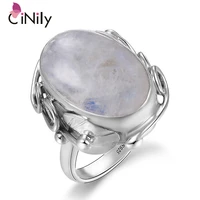 cinily natural moonstone rings for men womens silver plated jewelry ring with big stones oval gems gifts size 6 12