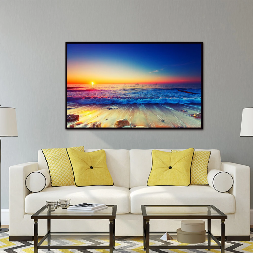

Wall Art Pictures For Living Room Canvas Art Sunset Beach Sand Ocean Coast Sea Landscape Painting Home Decor No Frame