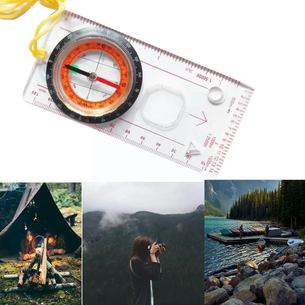 

Professional Mini Compass Map Scale Ruler Multifunctional Hiking Survival Guiding Equipment Camping Tool Outdoor