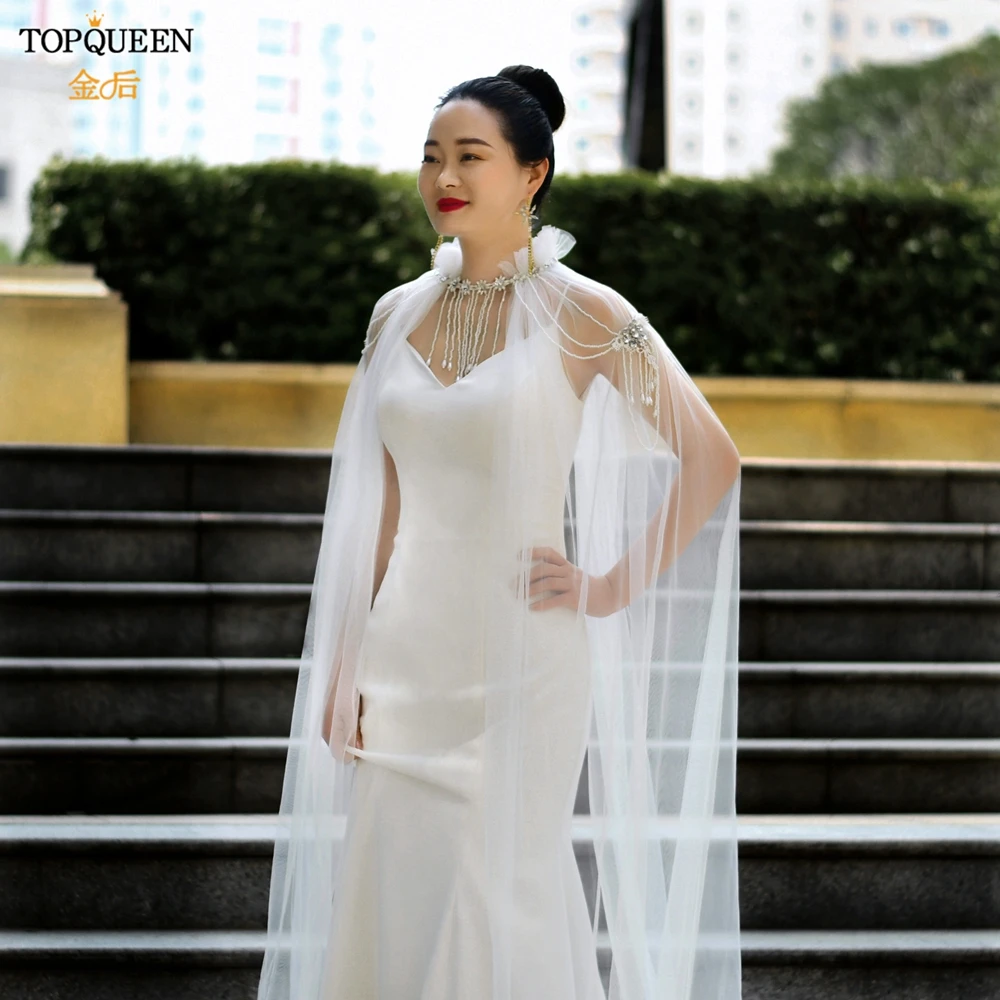 TOPQUEEN G03T свадебное болеро с длинным шлейфом шали свадебная накидка-Фата Женская