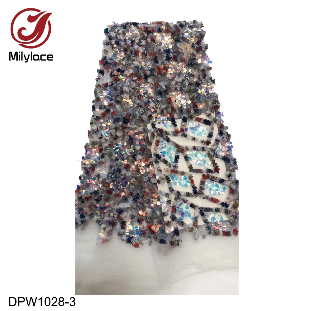Новая африканская кружевная ткань 3D с блестящими французскими пайетками на высококачественной сетчатой тюле DPW1028.
