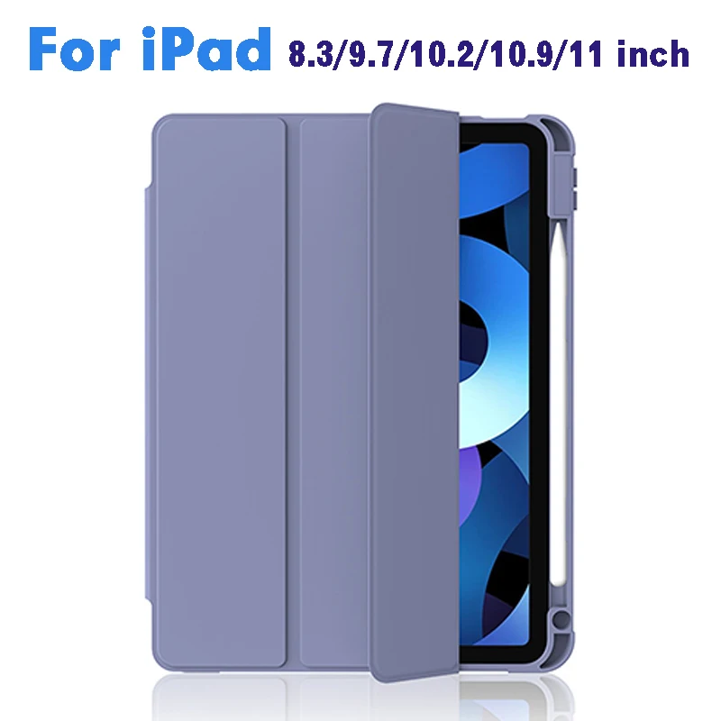 New iPad Case For iPad Pro 11 PU+Soft Silicone iPad 8.3 9.7 10.2 10.9 inch Tablet Case Air 1/2/4 Smart Case With Pencil Holder