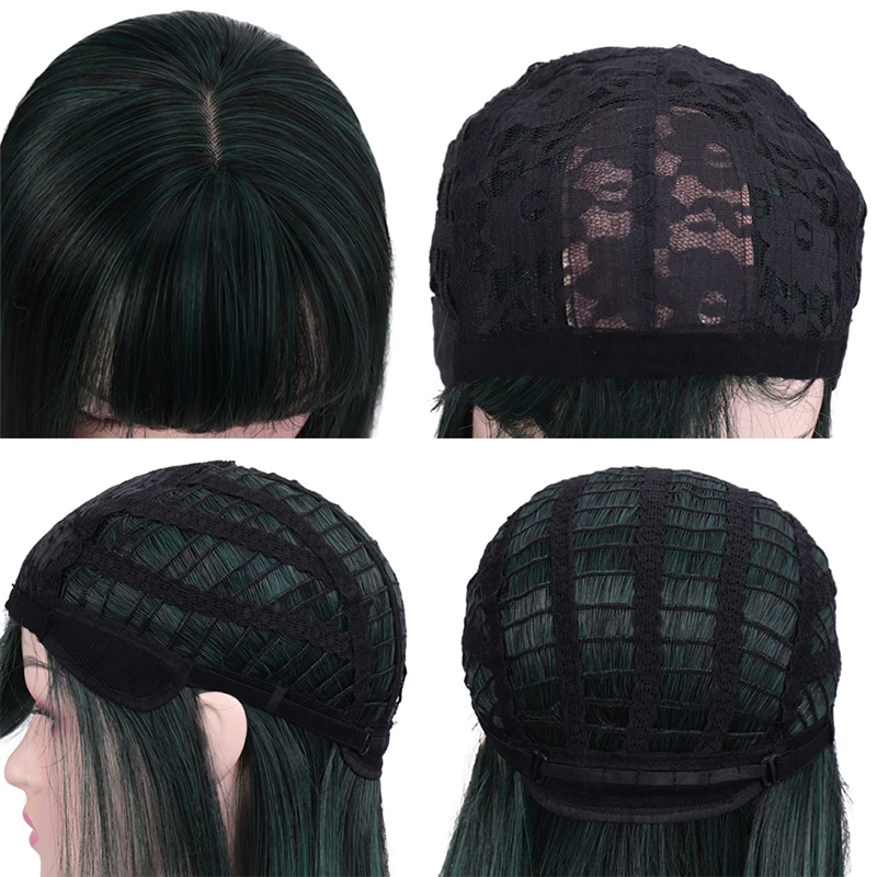 

XUANGUANG Green Ombre Right Shoulder Long Wig with Heat-resistant Bangs Female Cosplay Cosplay Daily Wear