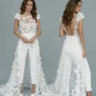 Женский Свадебный комбинезон с юбкой, элегантный кружевной комбинезон с объемными цветами и короткими рукавами, платье невесты