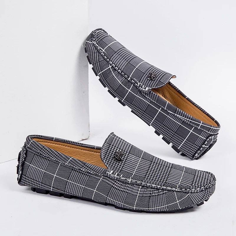 

Men Loafers Mens Driving Shoes Soft Casual Shoes Men Flats Male Moccasins Leather Loafer Big Size 38-48 Male Plaid Slip on Shoes