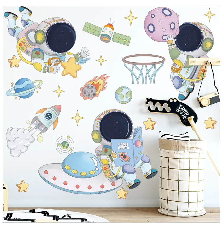 

Cartoon Astronaut Wall Sticker Decorative Sticker Children's Room Male Treasure Wall Sticker room decor stickers
