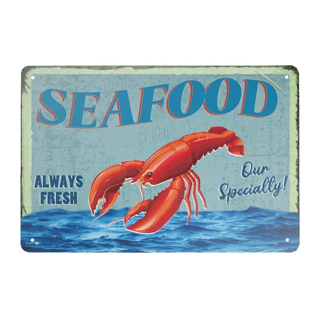 

Retro Tin Sign Vintage Metal Sign Seafood Always Fresh Our Specialty!Wall Poster Plaque for Home Kitchen Bar Coffee Shop